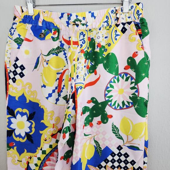Maeve Anthropologie Pink Multicolor Print Straight Leg Silky Pull On Pants S NWT - Picture 6 of 13